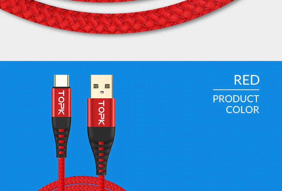 Type C 3A Quick Charge 3.0 USB Fast Charging Data Sync Cable Blue Black Red Pic17