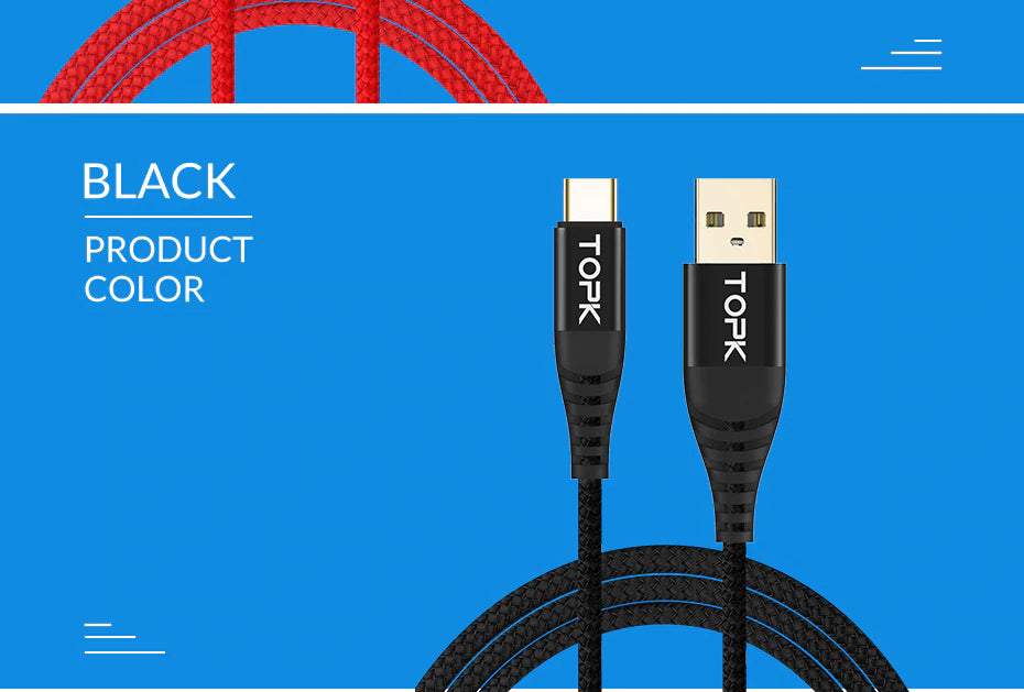 Type C 3A Quick Charge 3.0 USB Fast Charging Data Sync Cable Blue Black Red Pic18