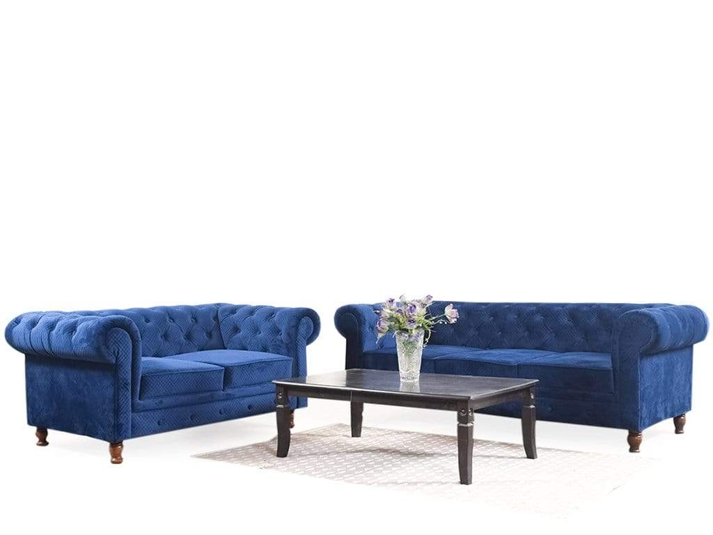 Winchester Five Seater Seater Sofa In Luxe Sapphire Blue Suede Fabric Getmycouch