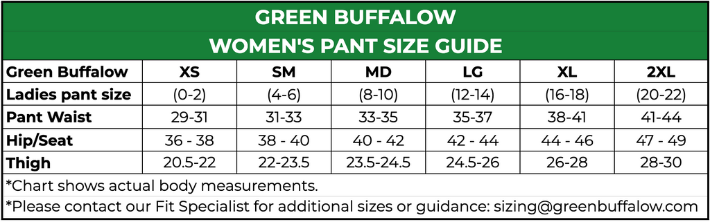 Green Buffalow wildland fire pant size guide for the best fit in wildland fire nomex pants