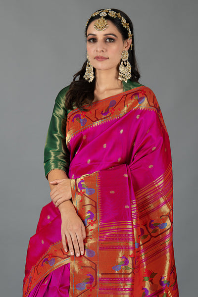 Rani Pink Paithani Silk Saree | Leemboodi