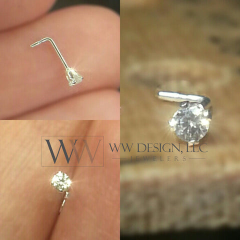 Nose Ring Stud Post W 2mm Swarovski Crystal Sterling Silver Or 14k Ww Design Llc