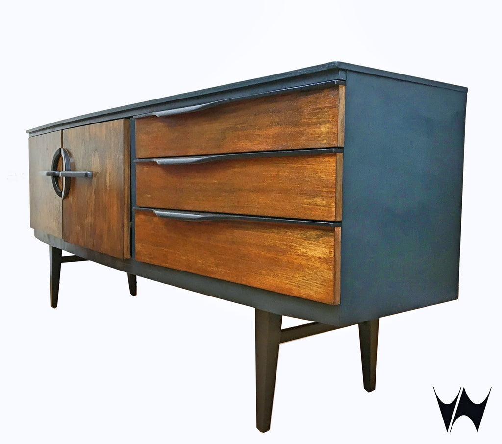Mid Century Teak Long Sideboard Drinks Cabinet Upcycled By