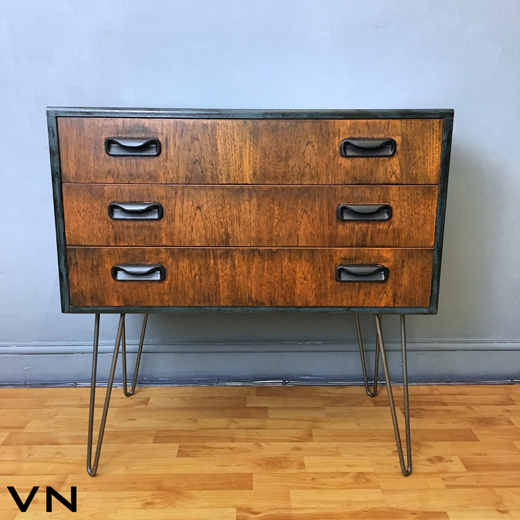 g plan chest of three drawers on hairpin legs - upcycled