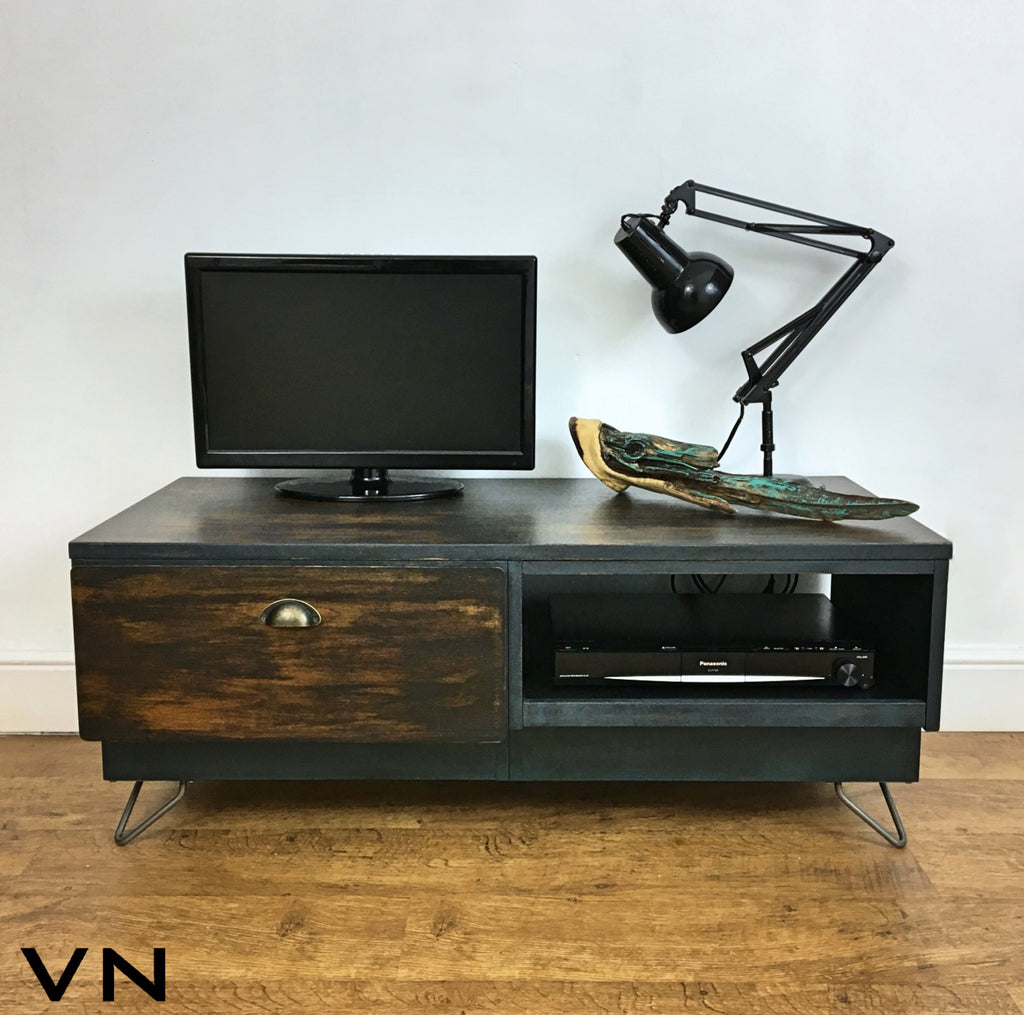 Media Unit Tv Cabinet Stand Low Sideboard Table Industrial
