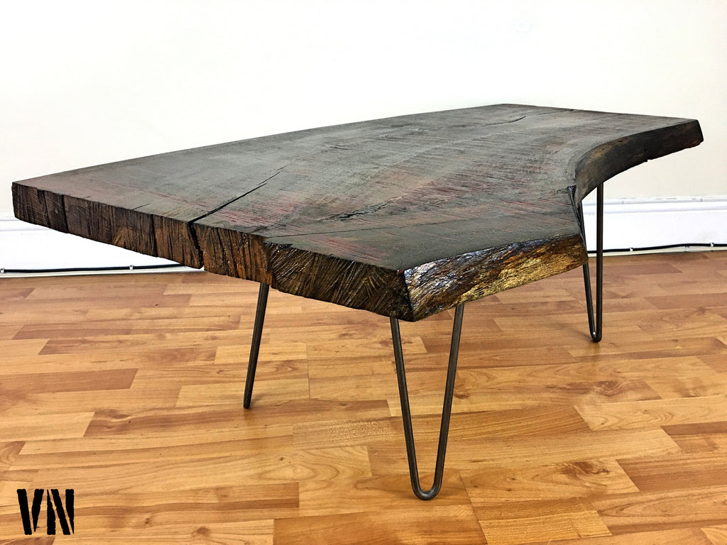 Wood slab live edge coffee table on industrial hairpin ...