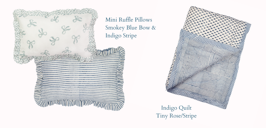 Willa and the Bear Blog | The Mama Diaries | Indigo Quilt and Mini Ruffle Pillows