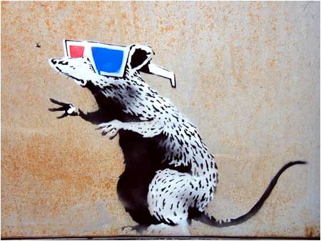 Banksy Rat With 3D Glasses Graffiti - Utah, USA