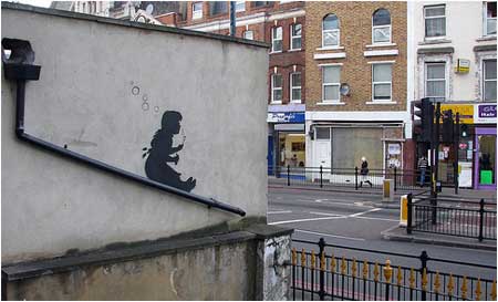 Banksy Bubble Slide Girl Graffiti - Hackney, London