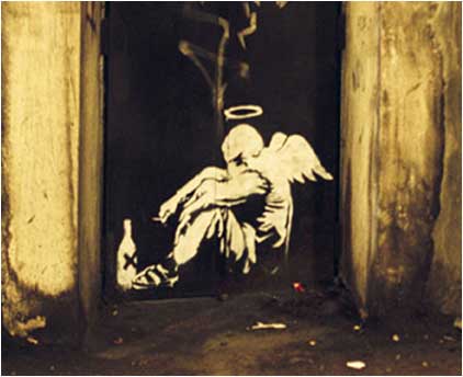 Banksy Drunk Angel Graffiti - London Bridge, London