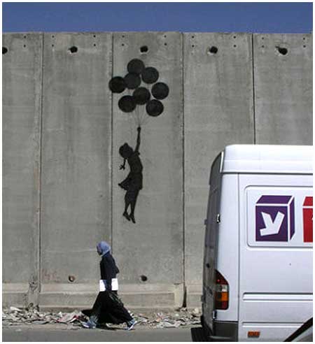 Banksy Flying Balloon Girl Graffiti - West Bank, Israel