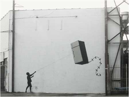 Banksy Fridge Kite Graffiti - New Orleans, USA