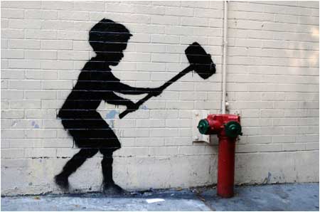 Banksy Hammer Boy Graffiti - Manhattan, New York, USA