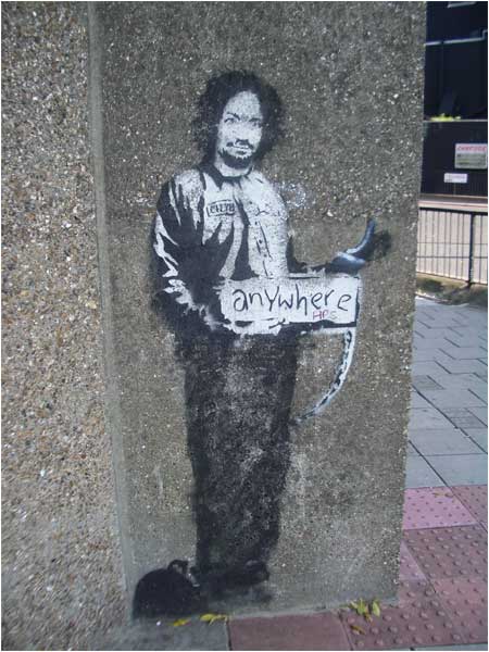 Banksy Hitchiker to Anywhere Graffiti - Archway, London