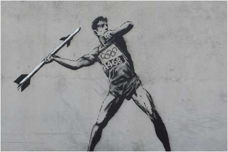 Banksy Olympic Javelin Thrower Graffiti - Hackney, London