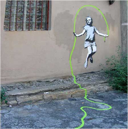 Banksy Girl With Skipping Rope Graffiti – Brooklyn, New York, USA