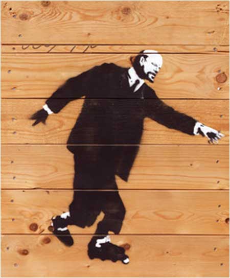 Banksy Lenin on Rollerblades Graffiti