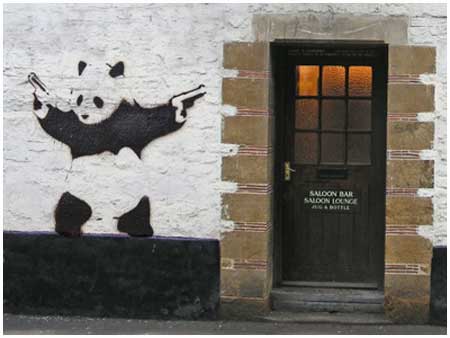 Banksy Panda With Guns Graffiti - Bristol, UK
