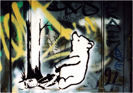 Banksy Winnie the Pooh Bear Trap Graffiti - Bristol, UK