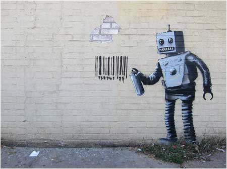 Banksy Robot and Barcode Graffiti - New York, USA