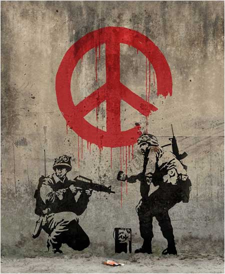 Banksy Soldiers Painting CND Sign Graffiti - London