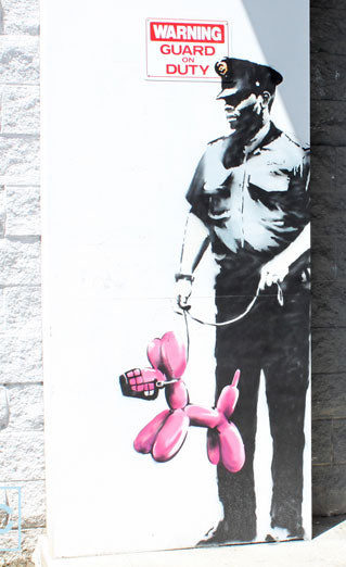 Banksy Security Guard with Pink Balloon Dog Graffiti - Ontario, Canada