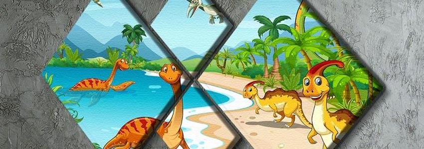 Dinosaur 4 Square Multi Panel Canvas Prints