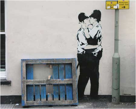 Banksy Kissing Coppers Graffiti - Brighton