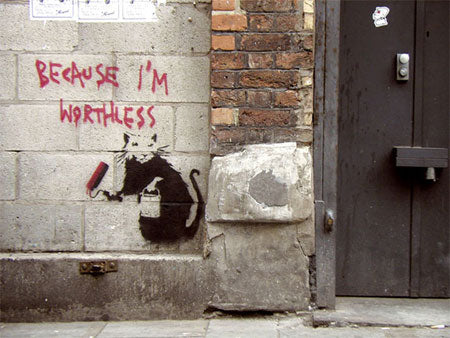 Banksy Rat Becaue I'm Worthless - London