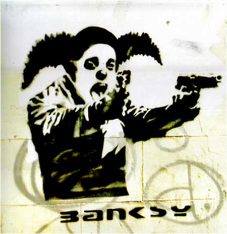 Banksy Gun-Toting Clown Graffiti - Bristol