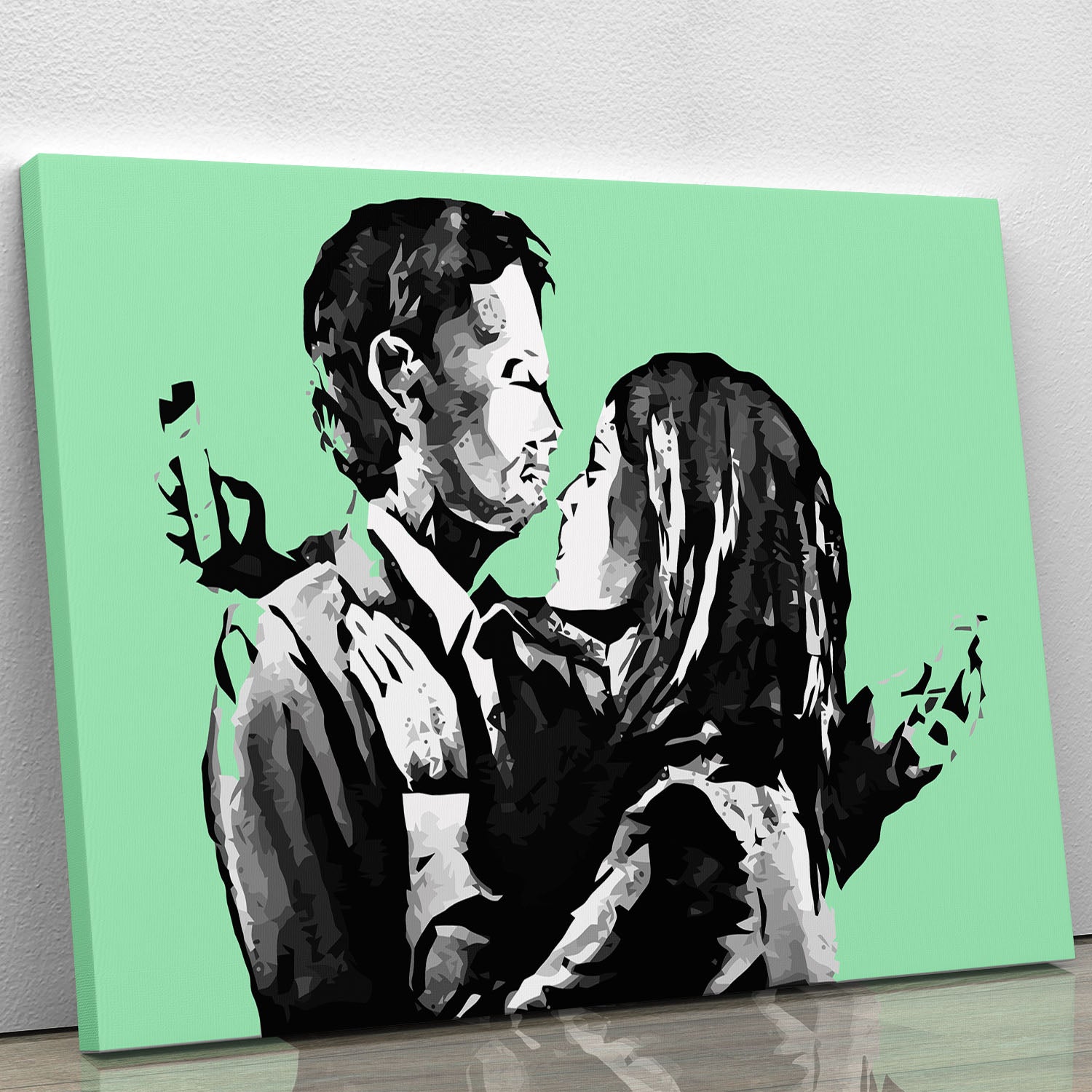 Banksy Mobile Lovers Green Canvas Print Or Poster Canvas Art Rocks