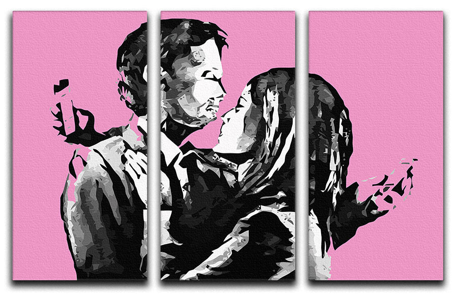 Banksy Mobile Lovers Pink 3 Split Panel Canvas Print Canvas Art Rocks