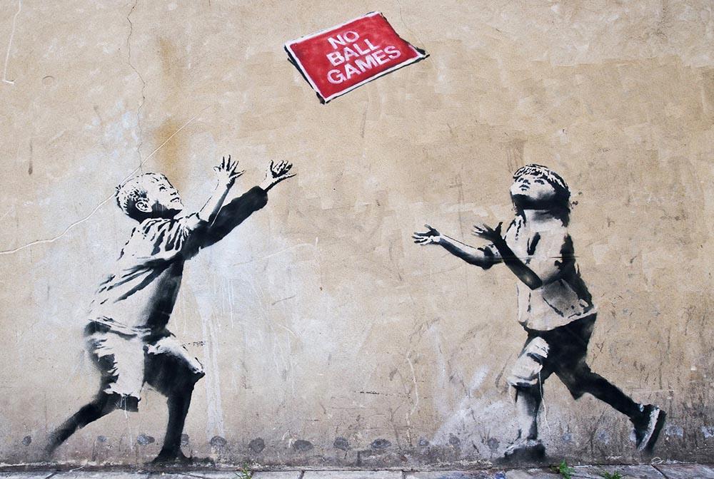 Banksy No Ball Games Wall Mural Wallpaper Canvas Art Rocks