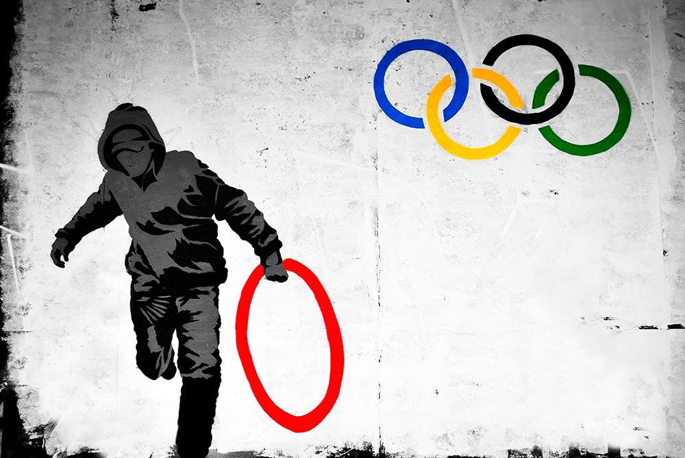 Banksy Olympic Rings Looter Wall Mural Wallpaper Canvas Art Rocks