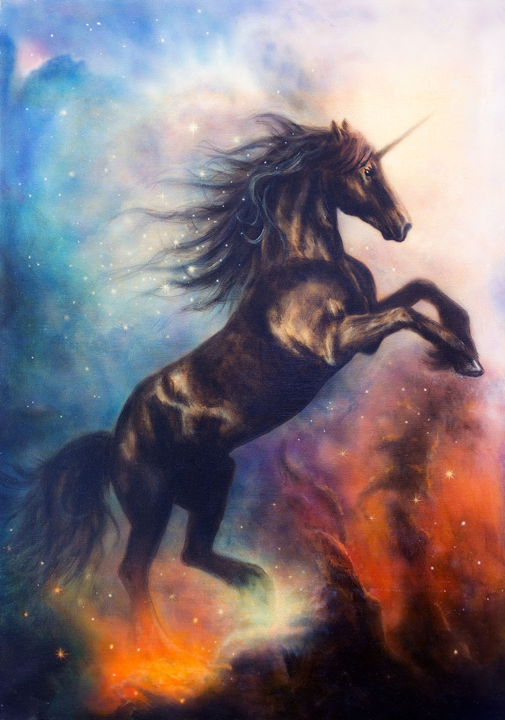 Black Unicorn Dancing In Space Wall Mural Wallpaper Canvas Art Rocks