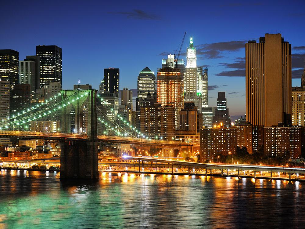 Brooklyn Bridge Downtown At Night Wall Mural Wallpaper