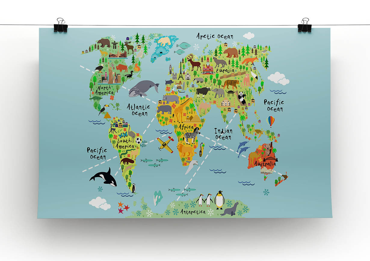Children S Animal World Map Canvas Print & Poster
