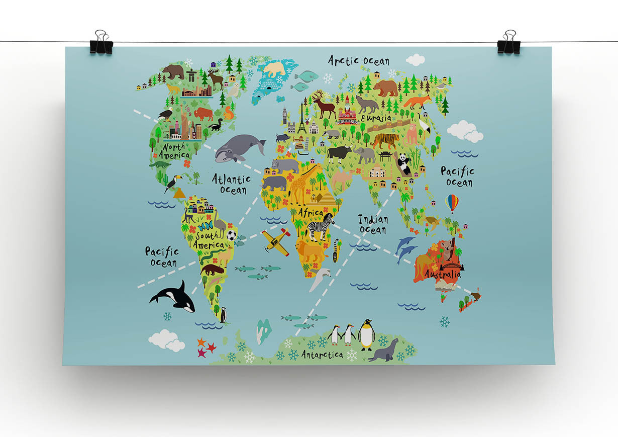 childrens animal world map canvas print poster canvas