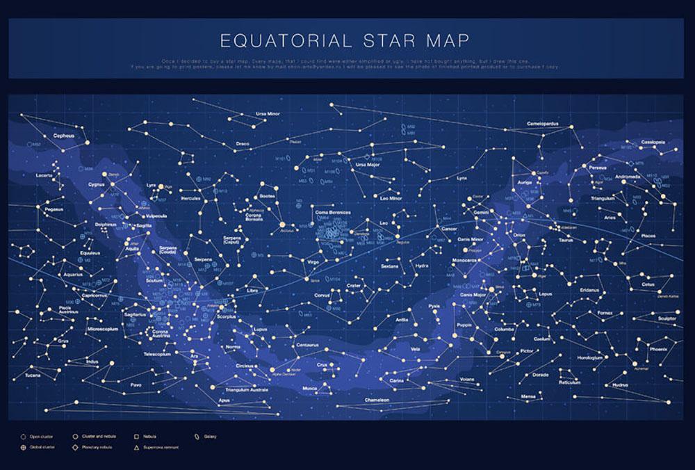 High detailed star map with names of stars contellations Wall Mural
