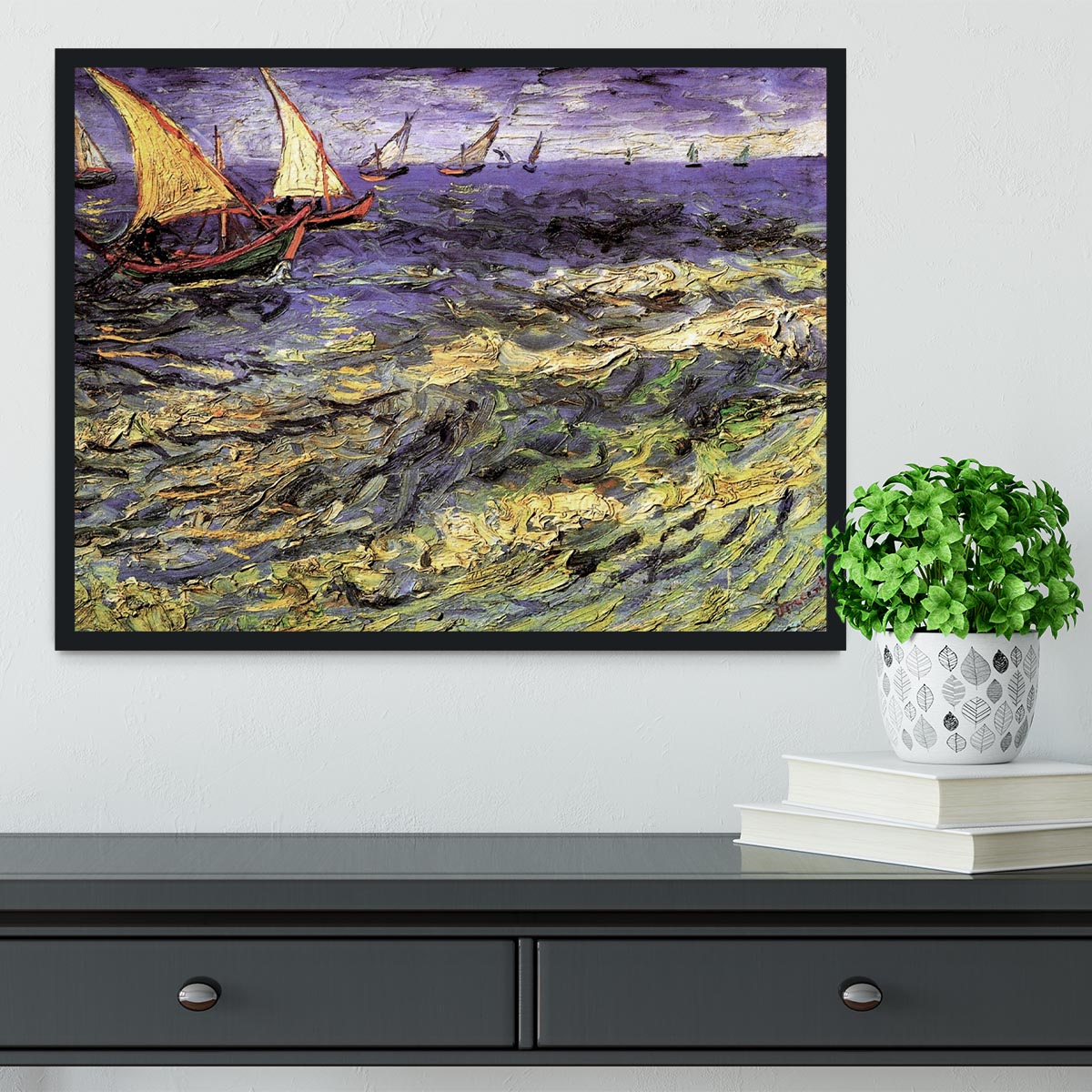 Seascape at Saintes-Maries by Van Gogh Framed Print | Canvas Art Rocks