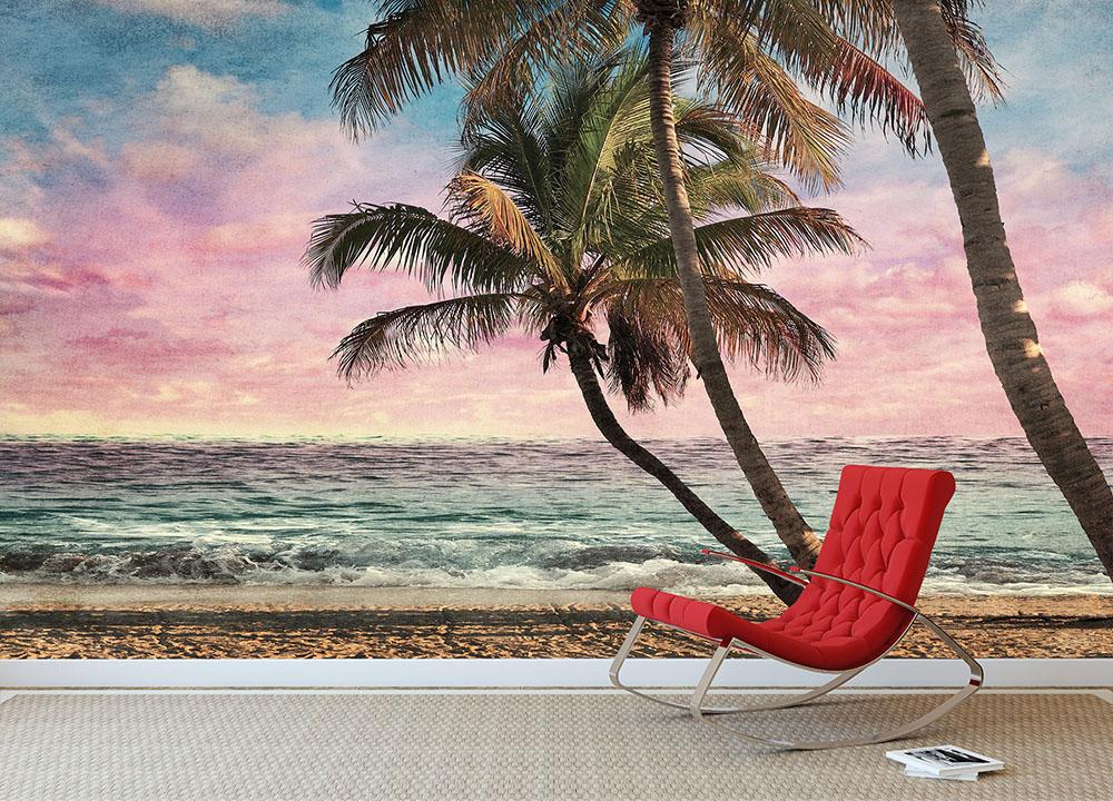 Tropical Beach At Sunset Wall Mural Wallpaper | Canvas Art Rocks