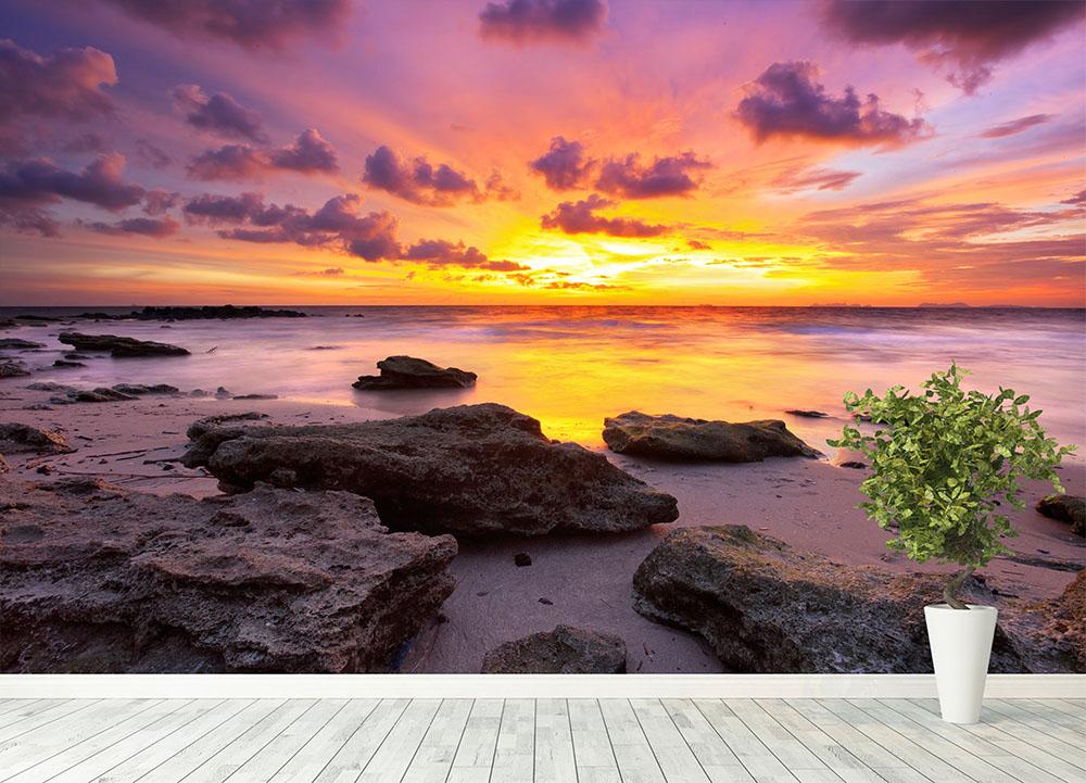 Tropical beach at beautiful sunset Wall Mural Wallpaper | Canvas Art Rocks