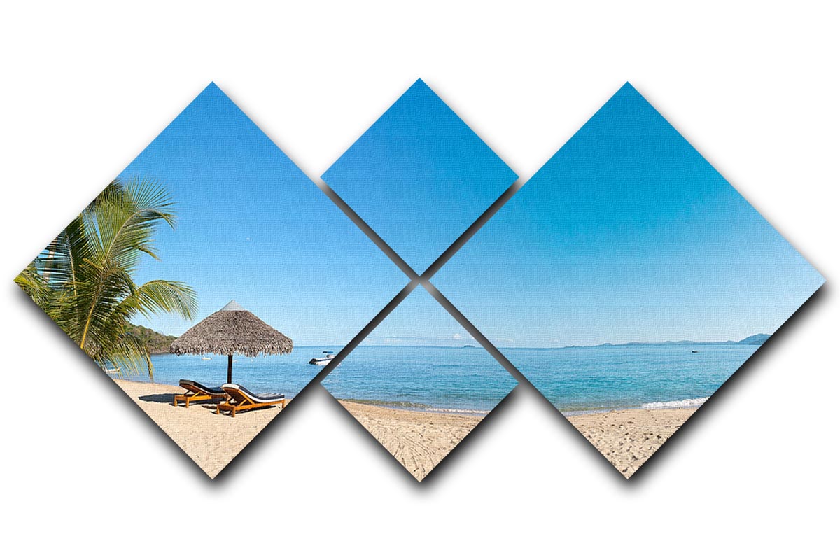 Tropical Beach Panorama With Deckchairs 4 Square Multi Panel