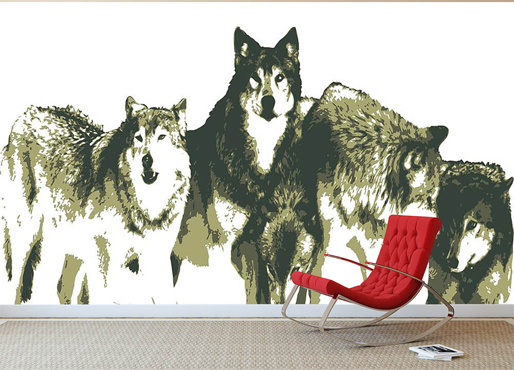 Download Vector Realistic Wolves Pack Drawing Wall Mural Wallpaper ...