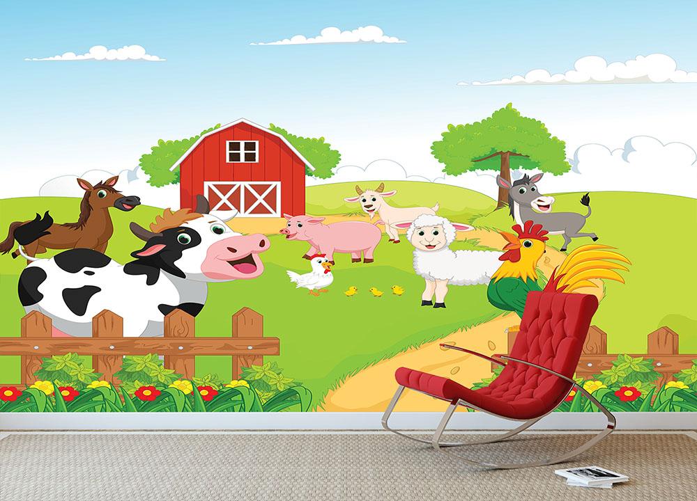 Farm Animals With Background Wall Mural Wallpaper Canvas Art Rocks