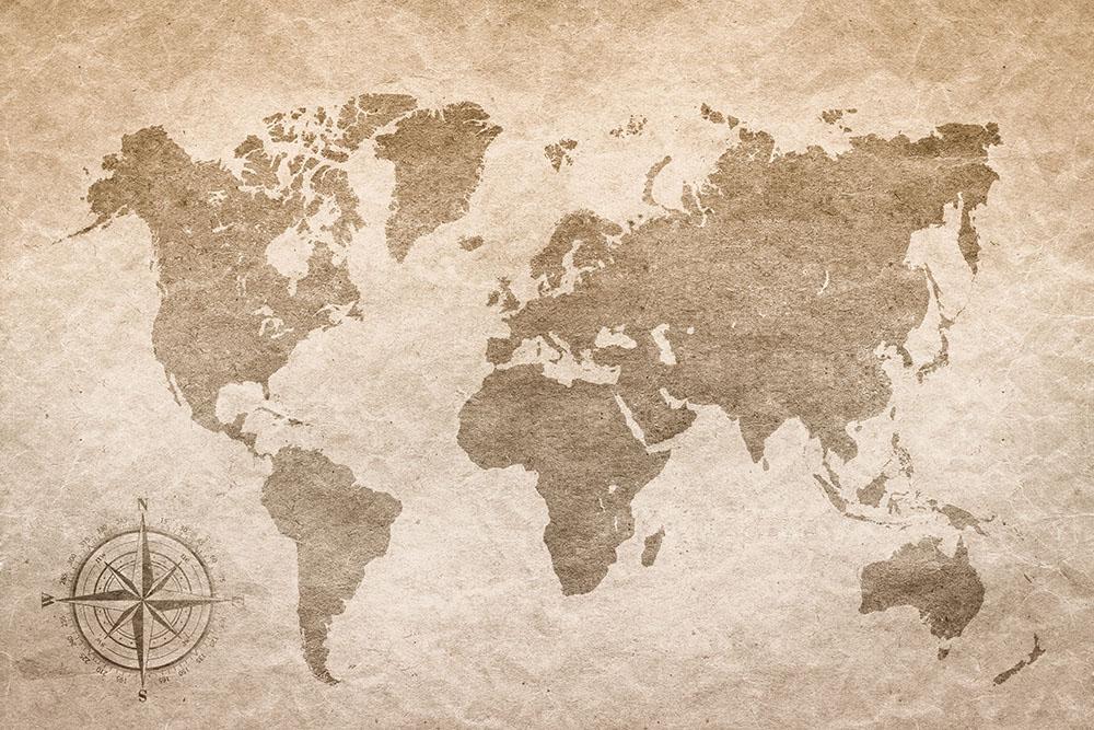 Vintage Paper With World Map Wall Mural Wallpaper