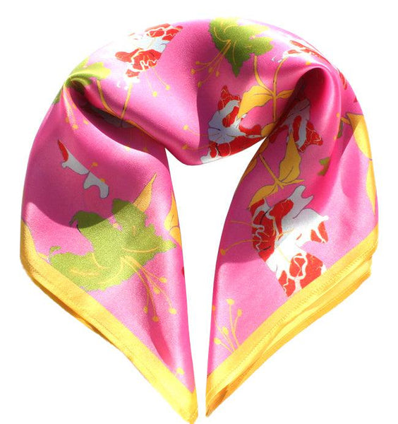 Silk square scarf pink Lilies