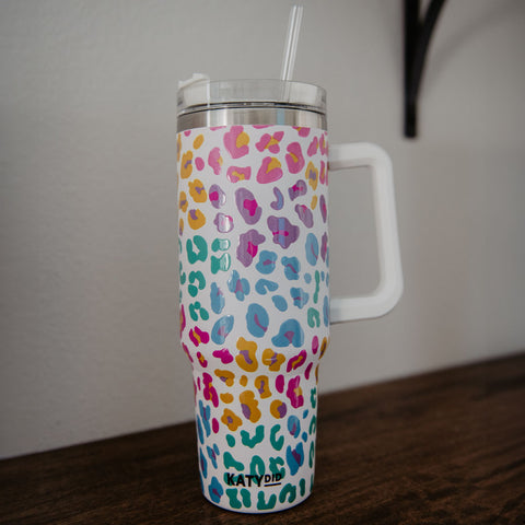 Cow Print - Black and White Acrylic Tumbler with Straw