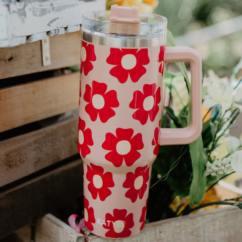 40oz Tumbler with Handle - Cool Mom, Flower, Cowgirl, Happy Face, Football  OR Checks