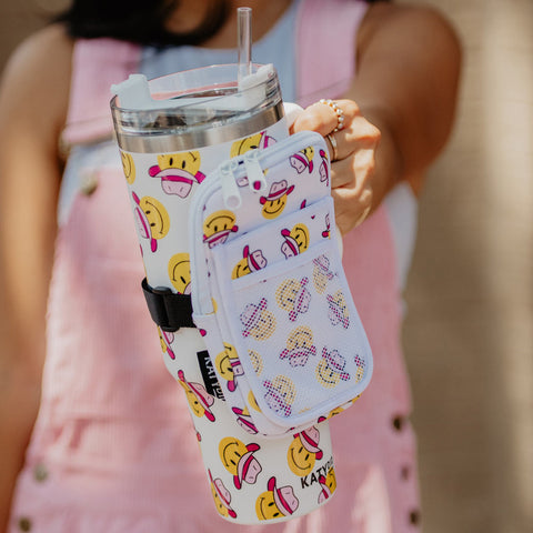 40 oz Tumbler w/Handle - Pastel Happy Face